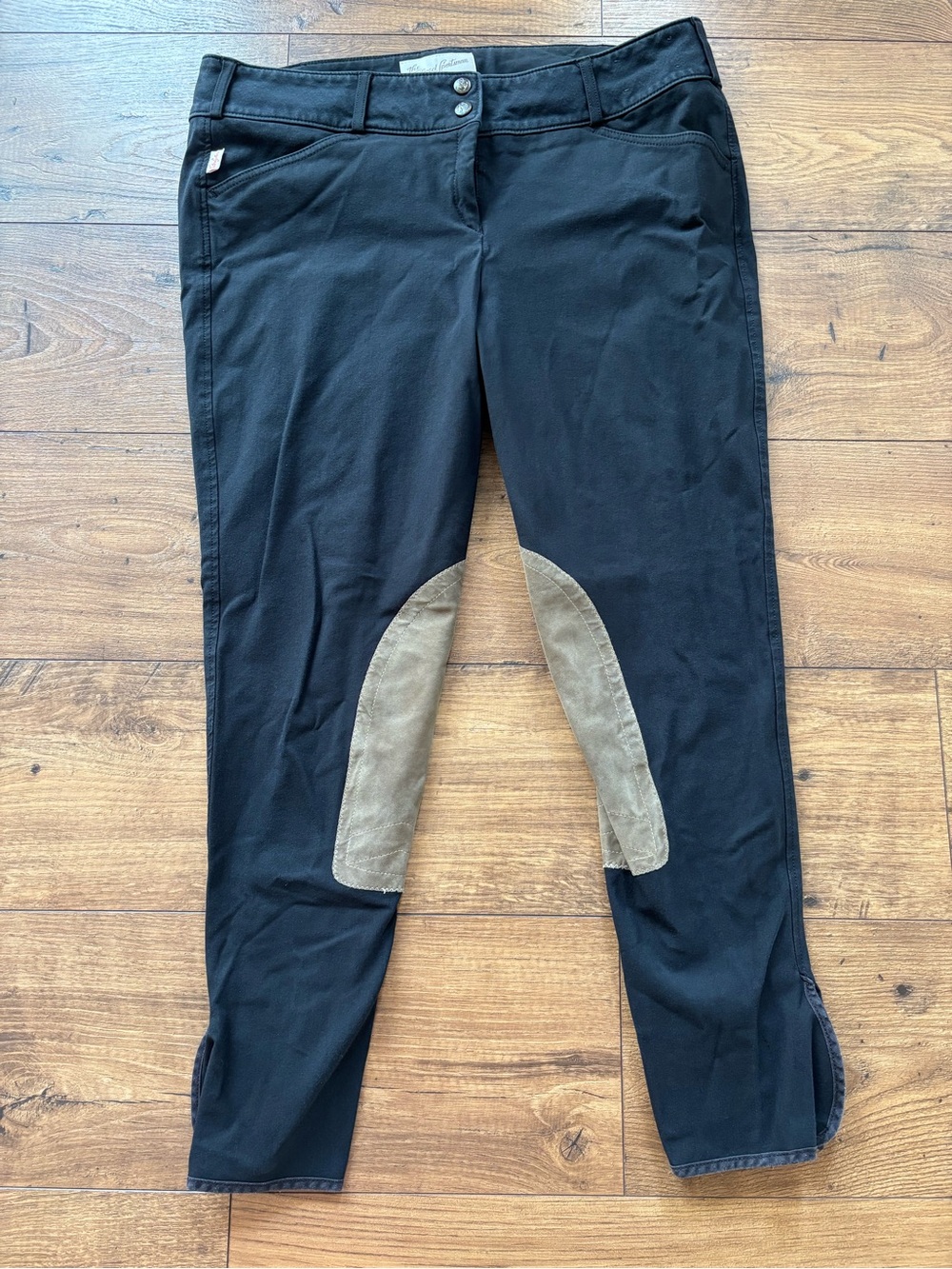 The Tailored Sportsman Black Riding Breeches with Tan Knee Patches